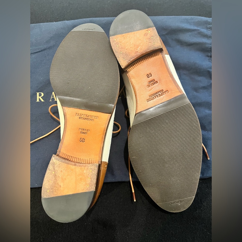 Ralph Lauren Purple Label Tan and Cream Oxford Shoes - Picture 5 of 5